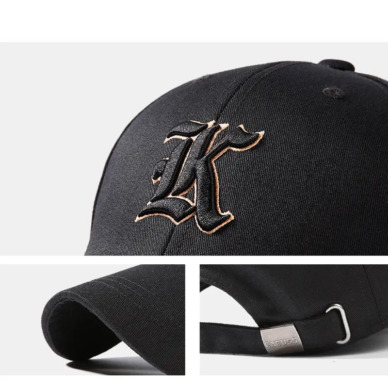 Korean Embroidered Black Baseball Cap for Men Women
