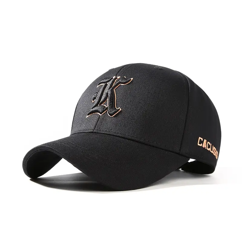 Korean Embroidered Black Baseball Cap for Men Women