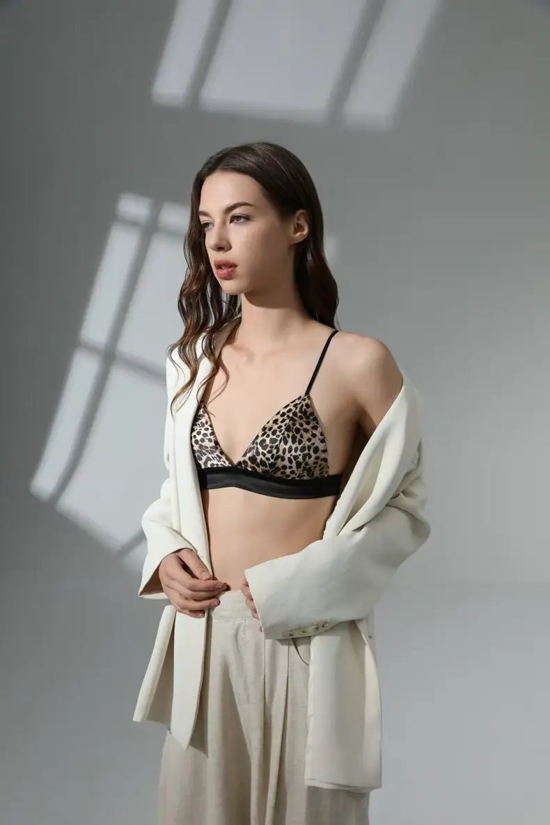 Black Satin French Triangle Cup Bra Women's No Steel Ring — feature 14