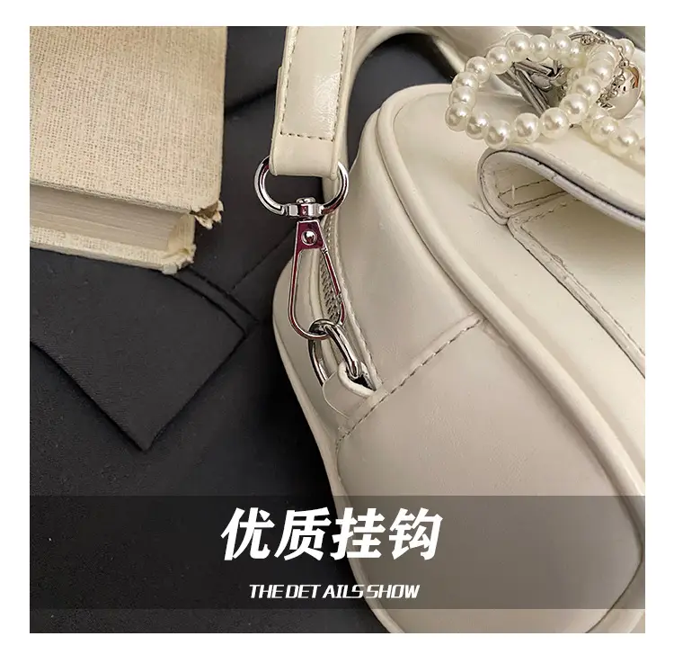 Women's Beige Pearl Bow Shoulder Bag with 2 Pockets — feature 17