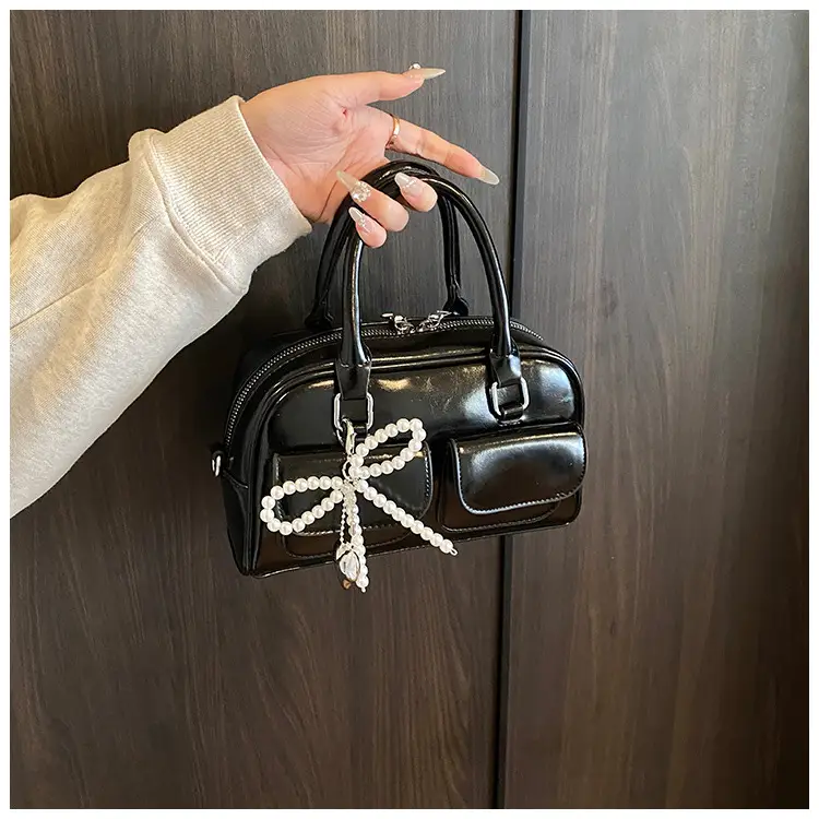 Women's Beige Pearl Bow Shoulder Bag with 2 Pockets — feature 37