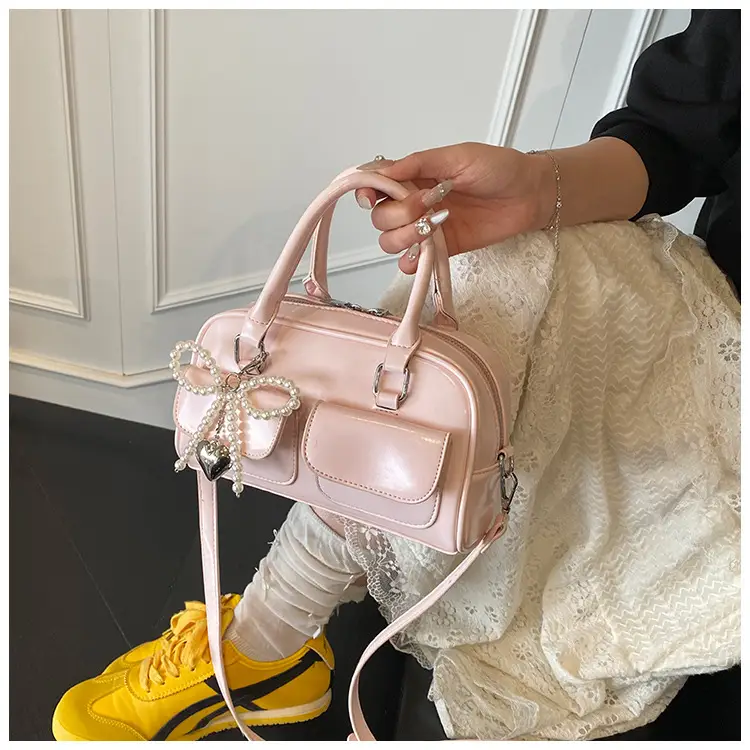 Women's Beige Pearl Bow Shoulder Bag with 2 Pockets — feature 49