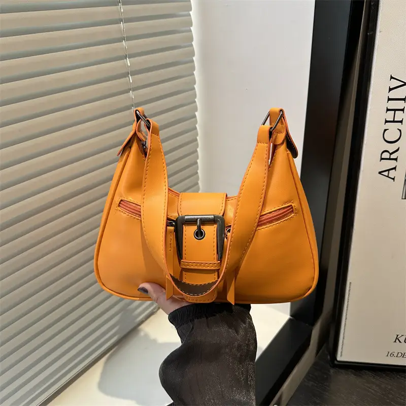 Women's Orange Crossbody Bag with Metal Clasp