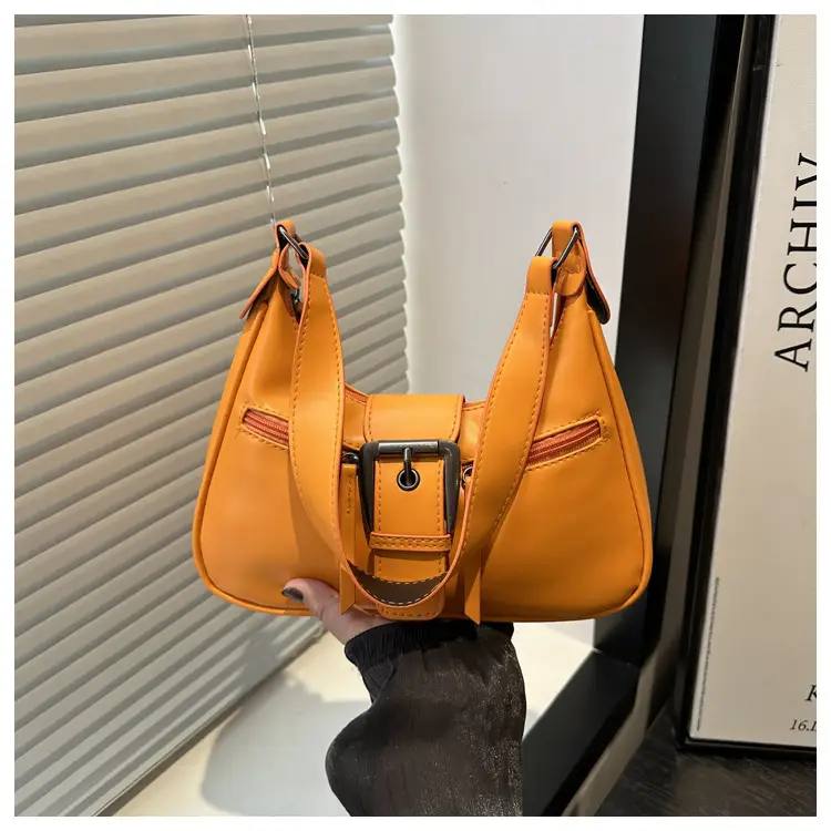 Women's Orange Crossbody Bag with Metal Clasp — feature 12