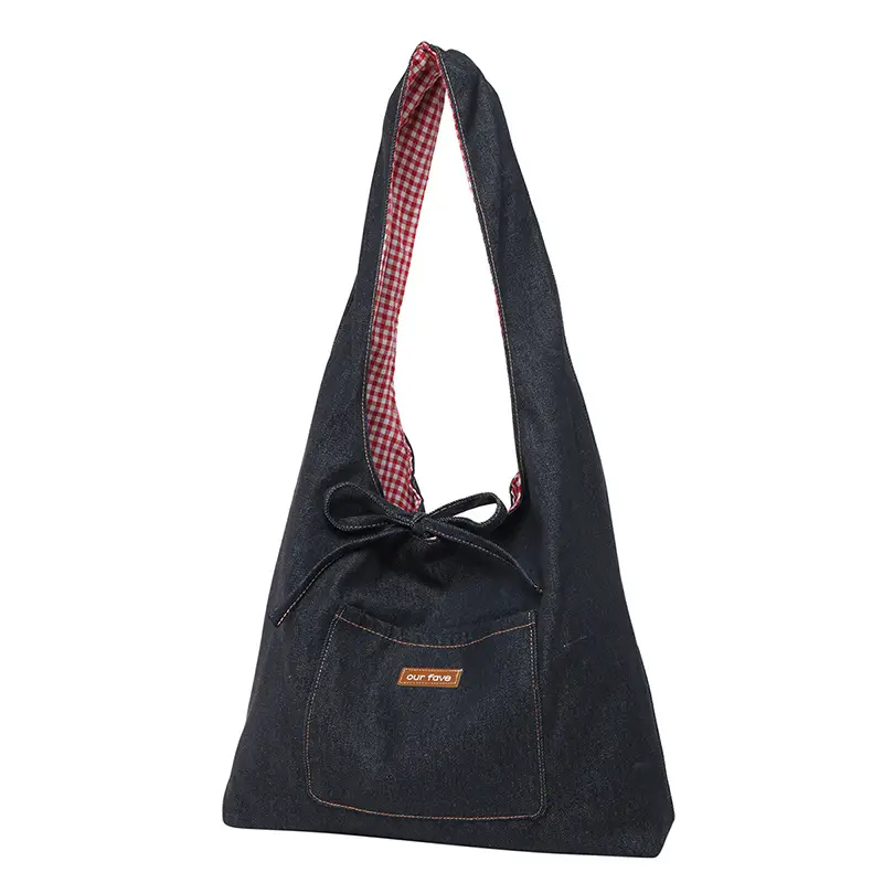 Denim Plaid Shoulder Bag for College Students - Image 7