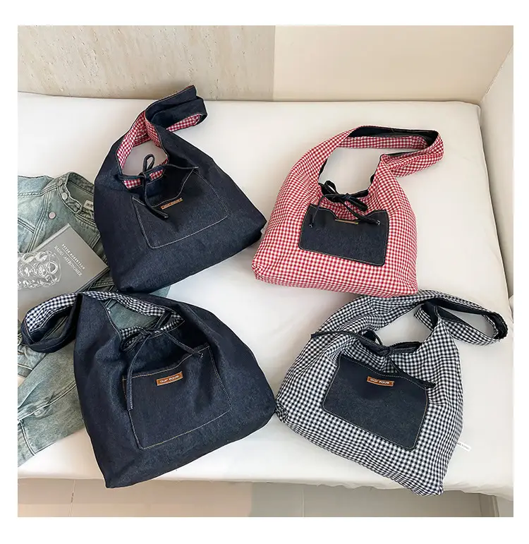 Denim Plaid Shoulder Bag for College Students — feature 10