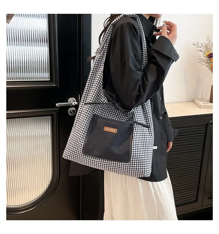 Denim Plaid Shoulder Bag for College Students — feature 11