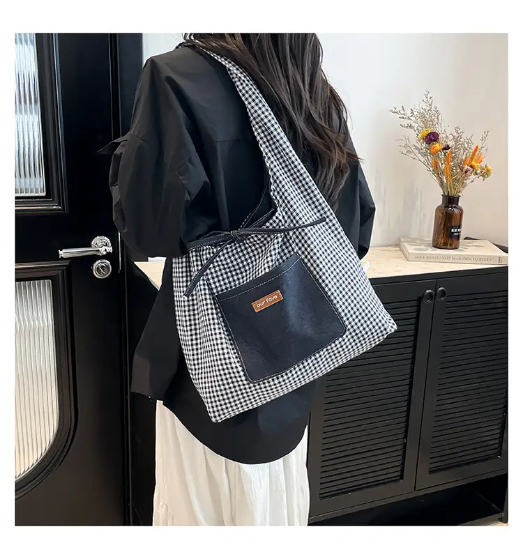 Denim Plaid Shoulder Bag for College Students — feature 15
