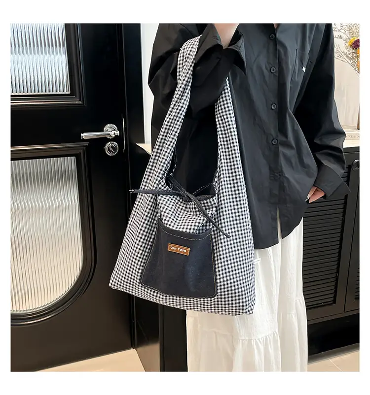 Denim Plaid Shoulder Bag for College Students — feature 16