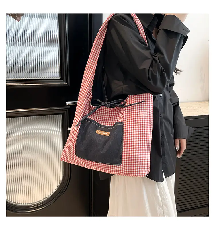 Denim Plaid Shoulder Bag for College Students — feature 17