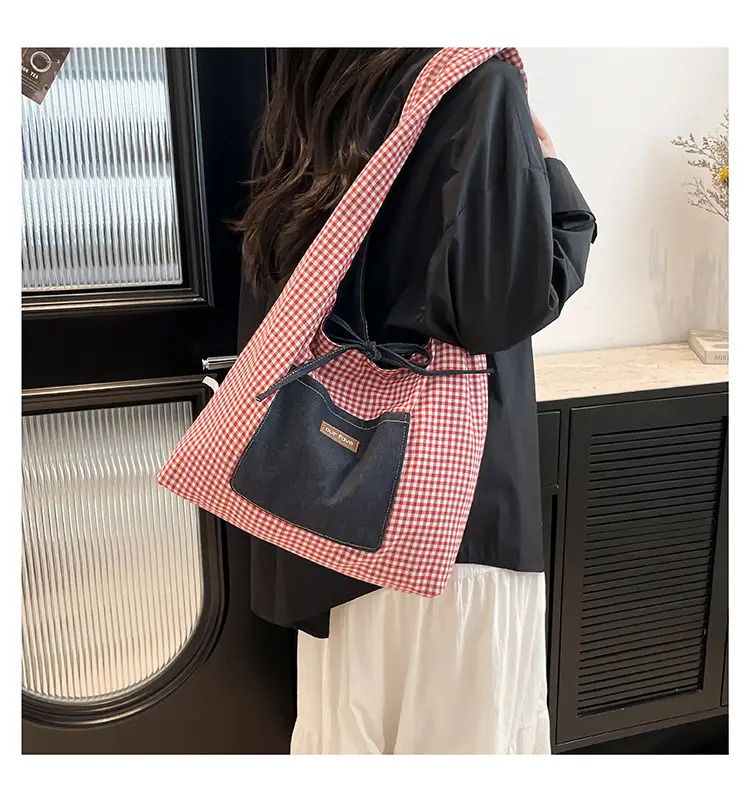 Denim Plaid Shoulder Bag for College Students — feature 18