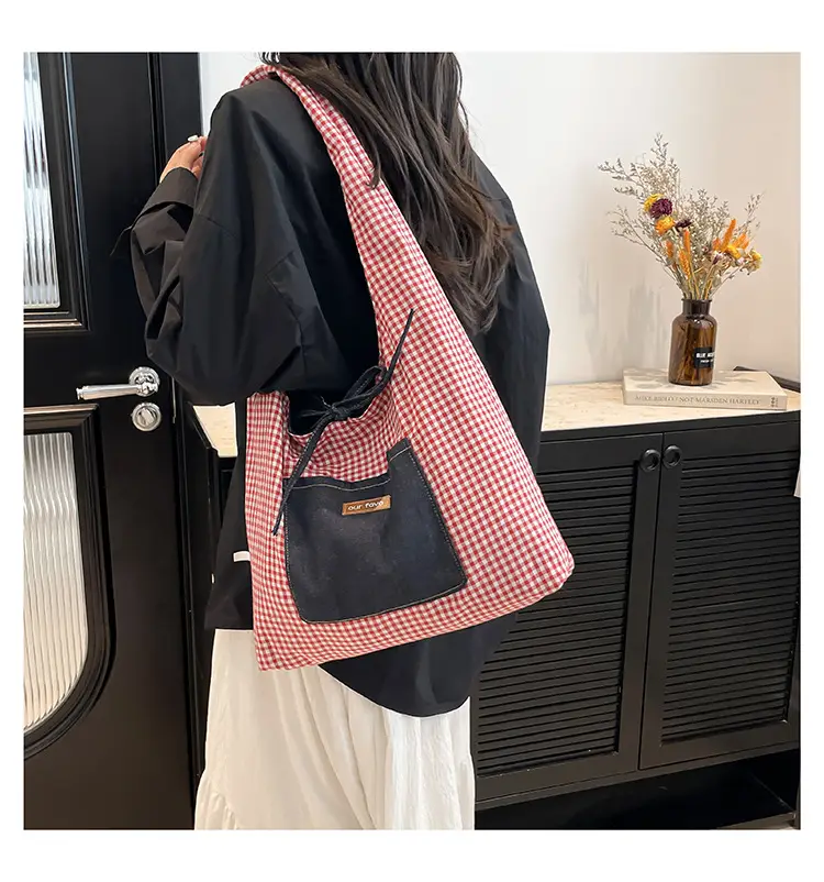 Denim Plaid Shoulder Bag for College Students — feature 20