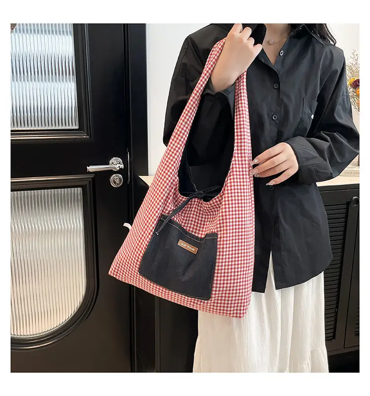 Denim Plaid Shoulder Bag for College Students — feature 21