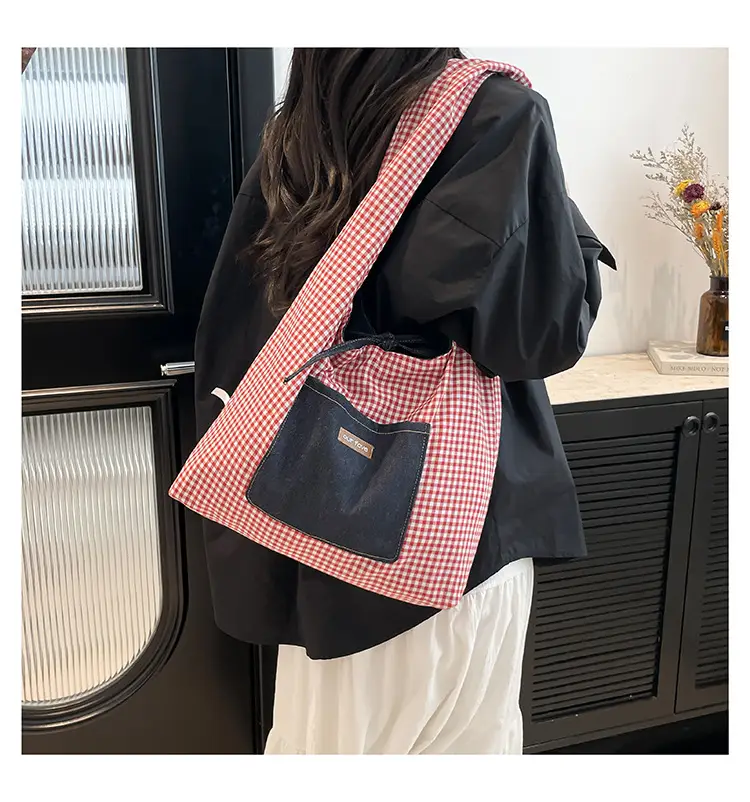 Denim Plaid Shoulder Bag for College Students — feature 22