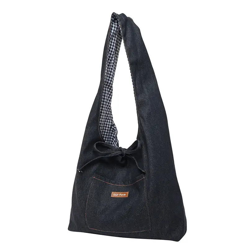 Denim Plaid Shoulder Bag for College Students - Image 2