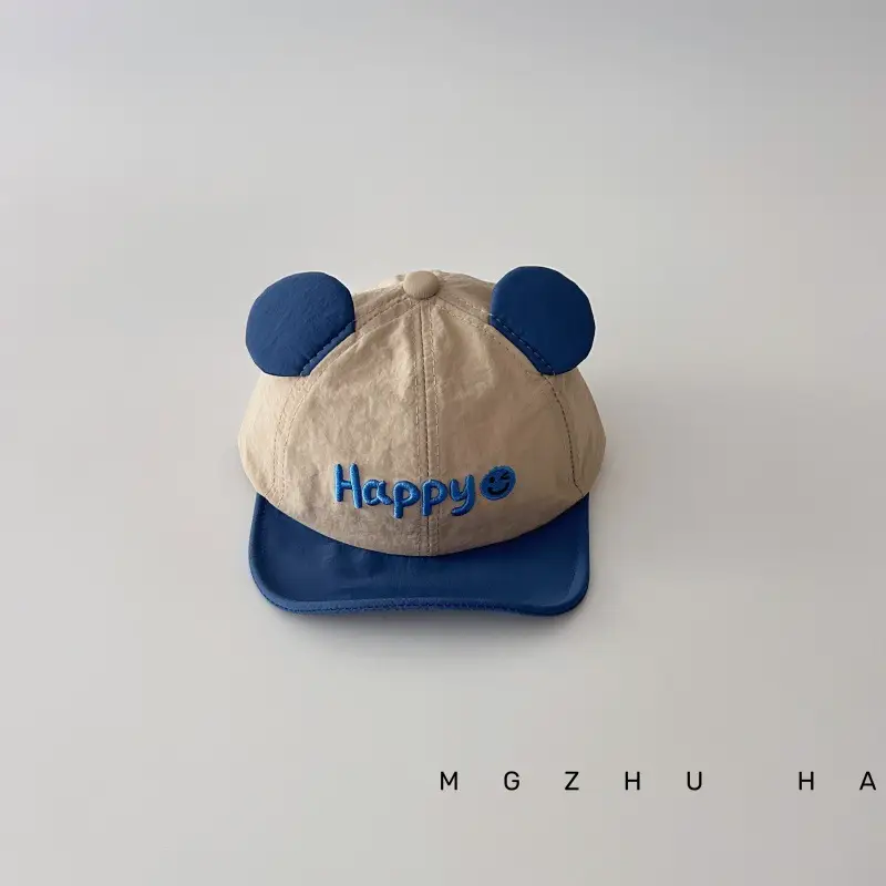 Baby Bear Hat Happy Design Cotton Beige White - Image 3