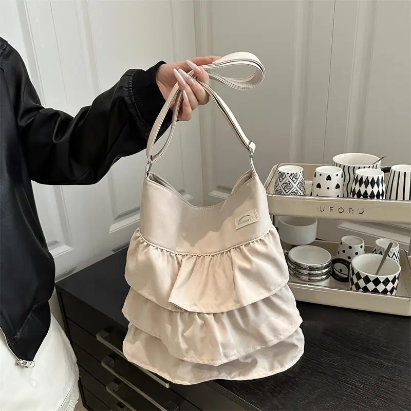 Women's Pleated New Tote Bag Korean Style Beige - Image 6