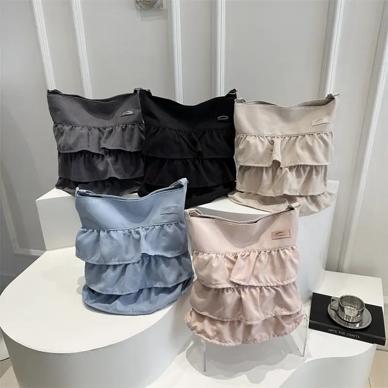 Women's Pleated New Tote Bag Korean Style Beige - Image 9
