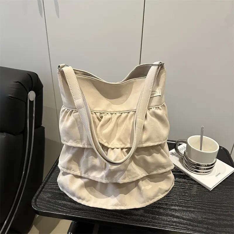 Women's Pleated New Tote Bag Korean Style Beige — feature 20