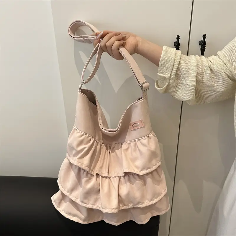 Women's Pleated New Tote Bag Korean Style Beige - Image 2