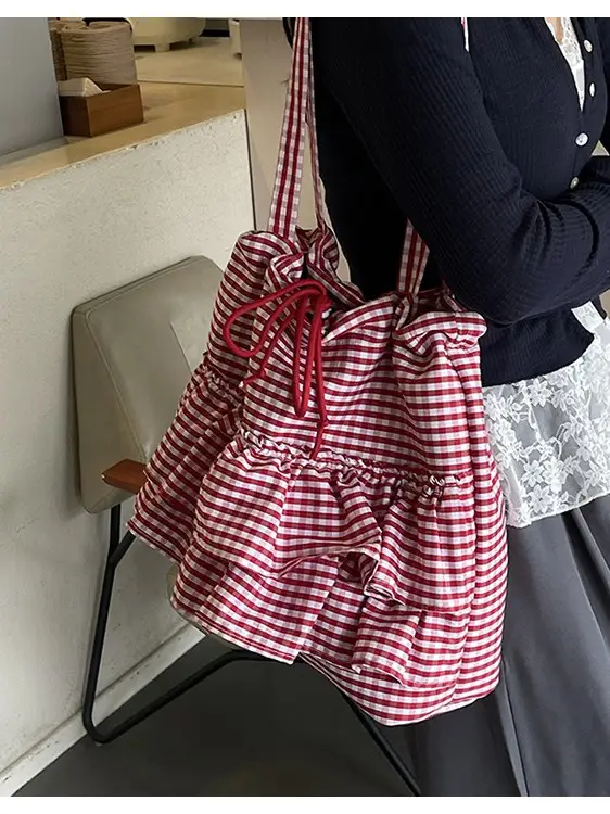 Korean Style Checkered Tote Bag for Women - Image 5