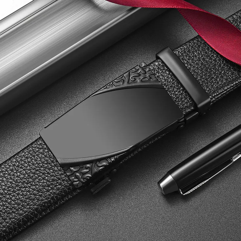 Men's Black Leather Belt with Automatic Buckle - Image 9