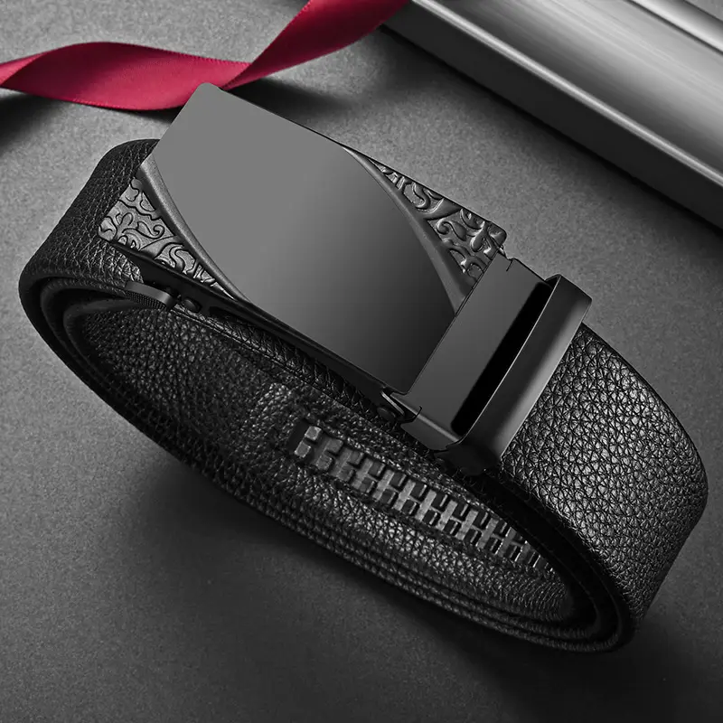 Men's Black Leather Belt with Automatic Buckle - Image 10