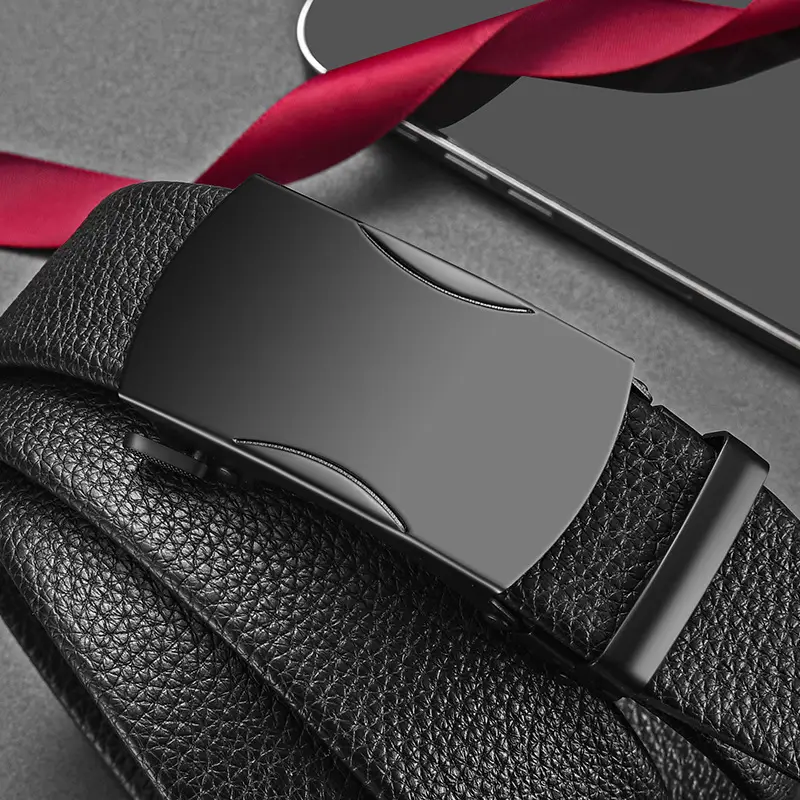 Men's Black Leather Belt with Automatic Buckle - Image 11