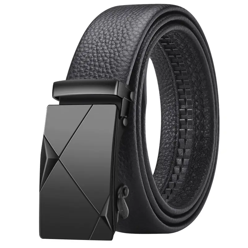 Men's Black Leather Belt with Automatic Buckle - Image 5