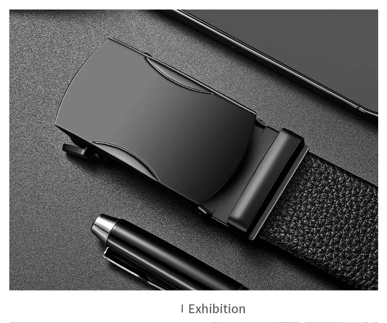 Men's Black Leather Belt with Automatic Buckle — feature 10