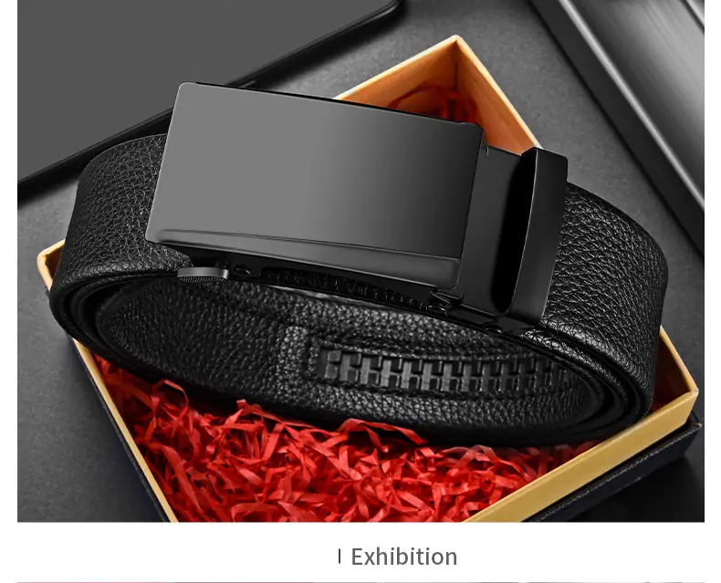 Men's Black Leather Belt with Automatic Buckle — feature 11