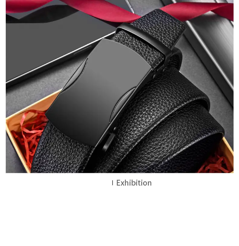 Men's Black Leather Belt with Automatic Buckle — feature 12