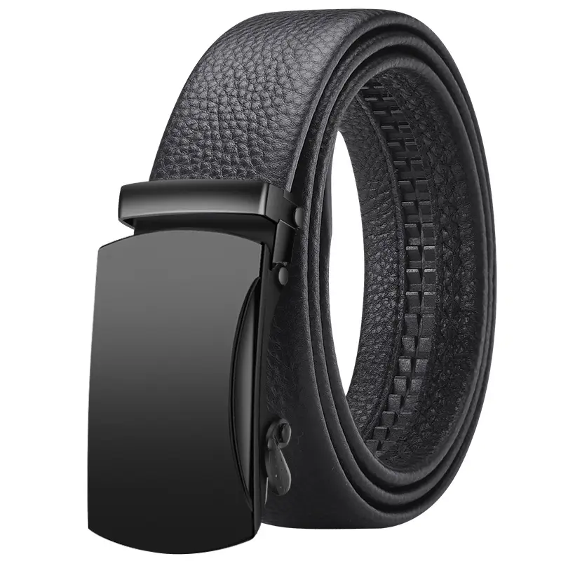 Men's Black Leather Belt with Automatic Buckle - Image 2