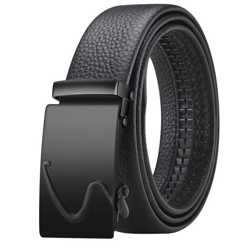 Men's Black Leather Belt with Automatic Buckle - Image 3