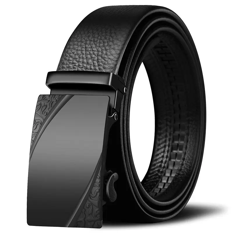 Men's Black Leather Belt with Automatic Buckle - Image 6