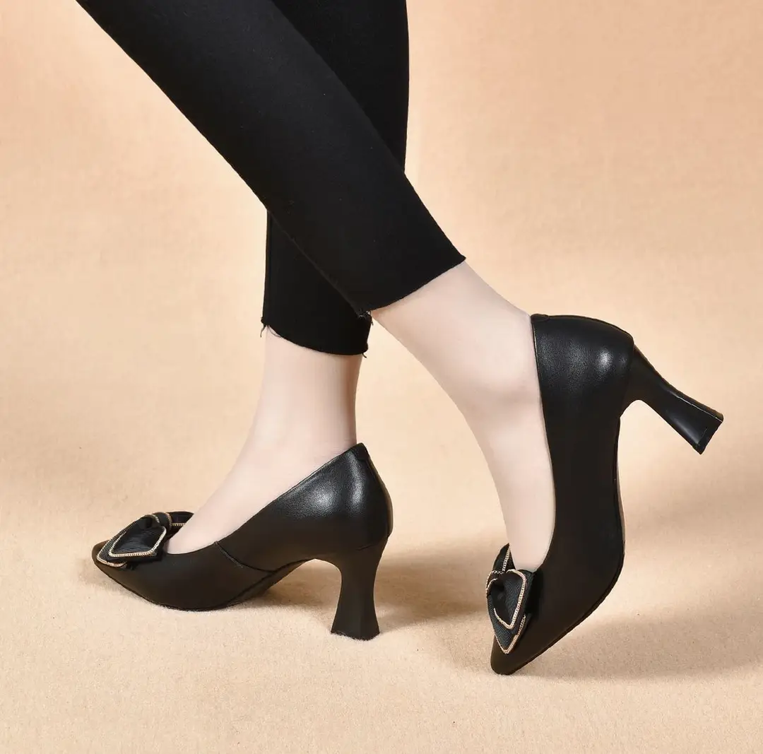 Thick-Heeled High Heels 2026 New Pointed-Toe Bow Shallow Work Shoes Women's Mid-Heel Mother's Shoes Commuting Flats — feature 5