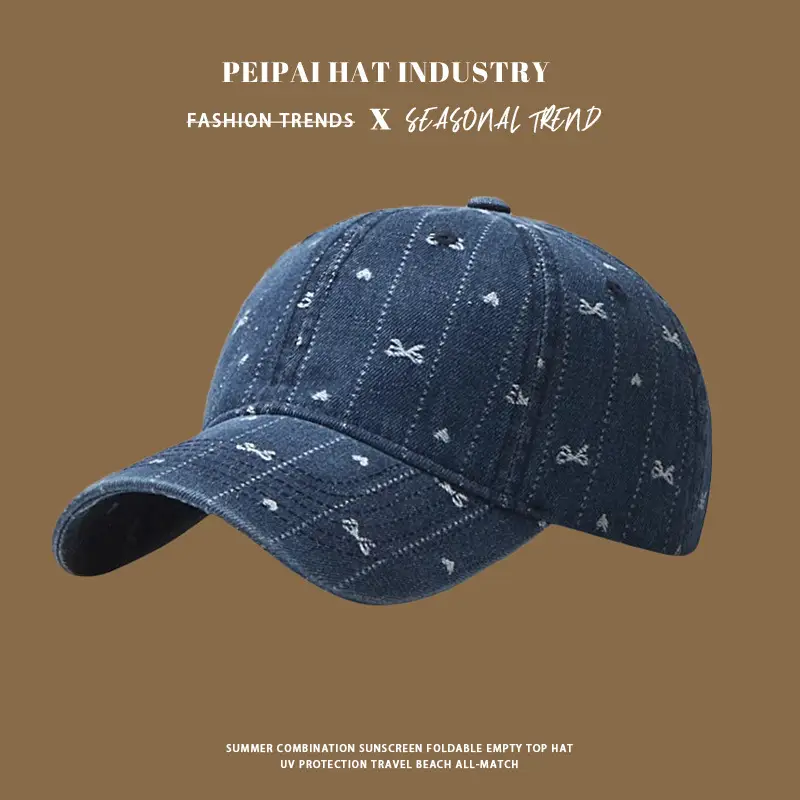 Women's Embroidered Bow Cap Black Wide Brim Spring Summer - Image 7