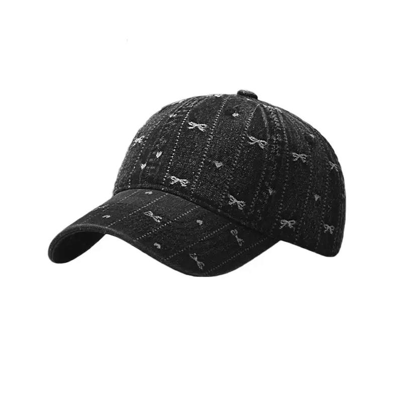 Women's Embroidered Bow Cap Black Wide Brim Spring Summer - Image 8