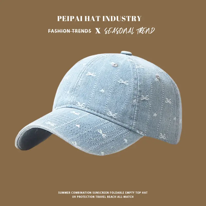 Women's Embroidered Bow Cap Black Wide Brim Spring Summer — feature 3