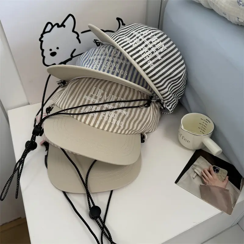 Korean Designer Striped Baseball Cap Girl's Summer Sunshade Flat Rim Duck Tongue Hat - Image 6