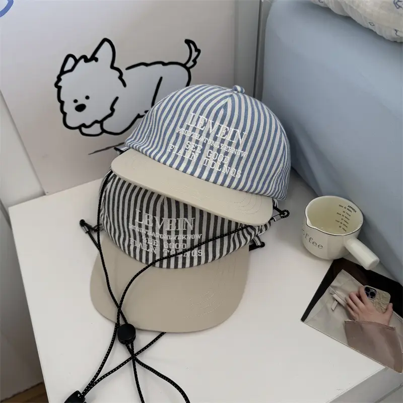 Korean Designer Striped Baseball Cap Girl's Summer Sunshade Flat Rim Duck Tongue Hat - Image 7