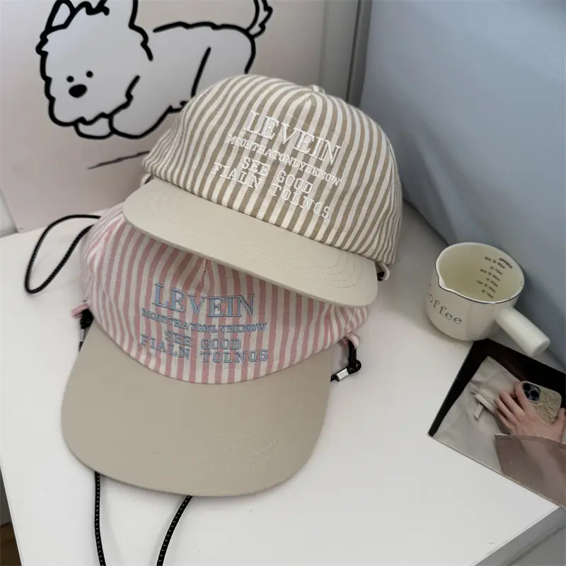Korean Designer Striped Baseball Cap Girl's Summer Sunshade Flat Rim Duck Tongue Hat - Image 8