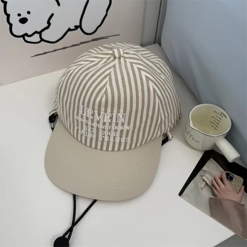 Korean Designer Striped Baseball Cap Girl's Summer Sunshade Flat Rim Duck Tongue Hat - Image 3