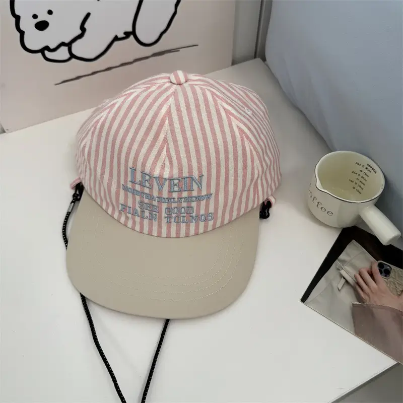Korean Designer Striped Baseball Cap Girl's Summer Sunshade Flat Rim Duck Tongue Hat - Image 4