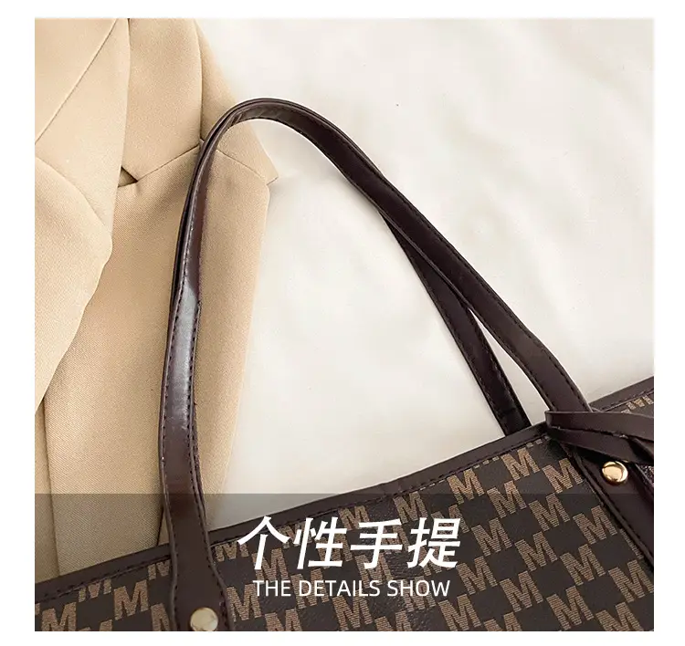 Women's Pink Gingham Leather Tote Bag with MM Logo — feature 6
