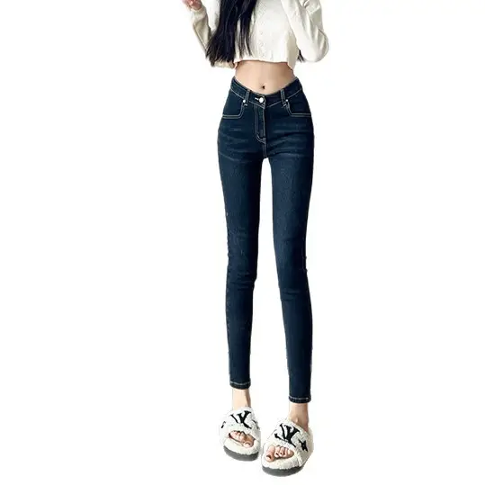 Dark Blue Fleece Slim Fit Skinny Jeans for Tall Women