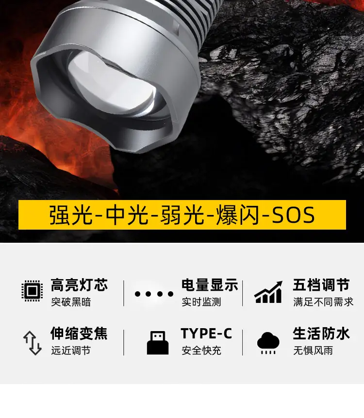 XHP50 Strong Light Cross-Border Flashlight with Power Display β feature 3