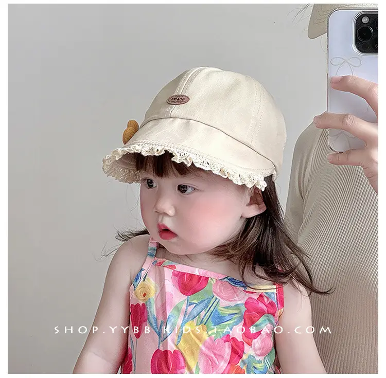 Children's Sweet Princess Lace Sunshade Cap Brown Beige — feature 3