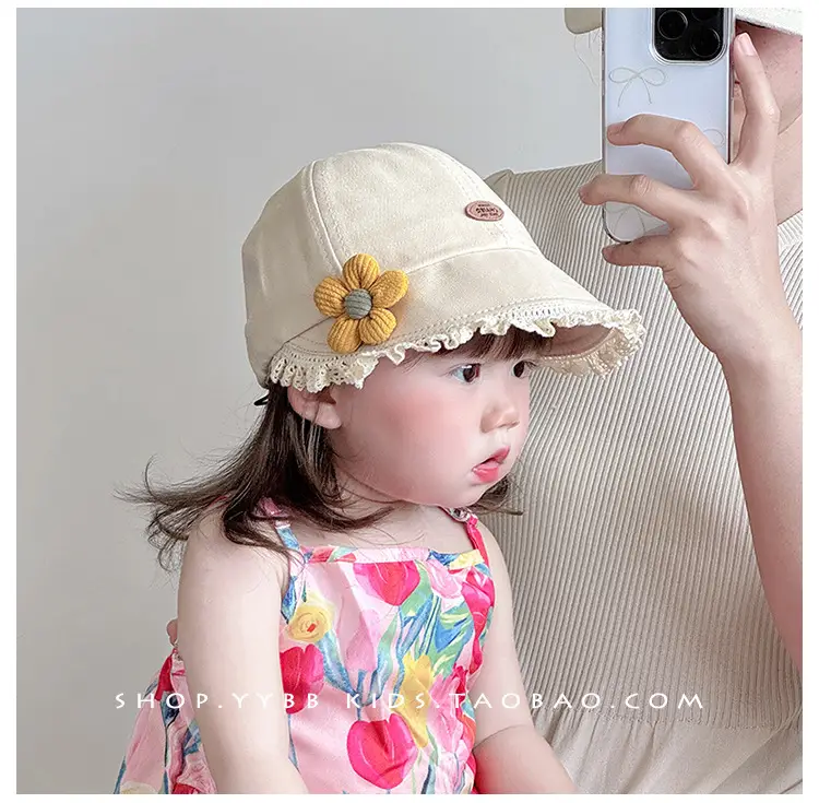 Children's Sweet Princess Lace Sunshade Cap Brown Beige — feature 5