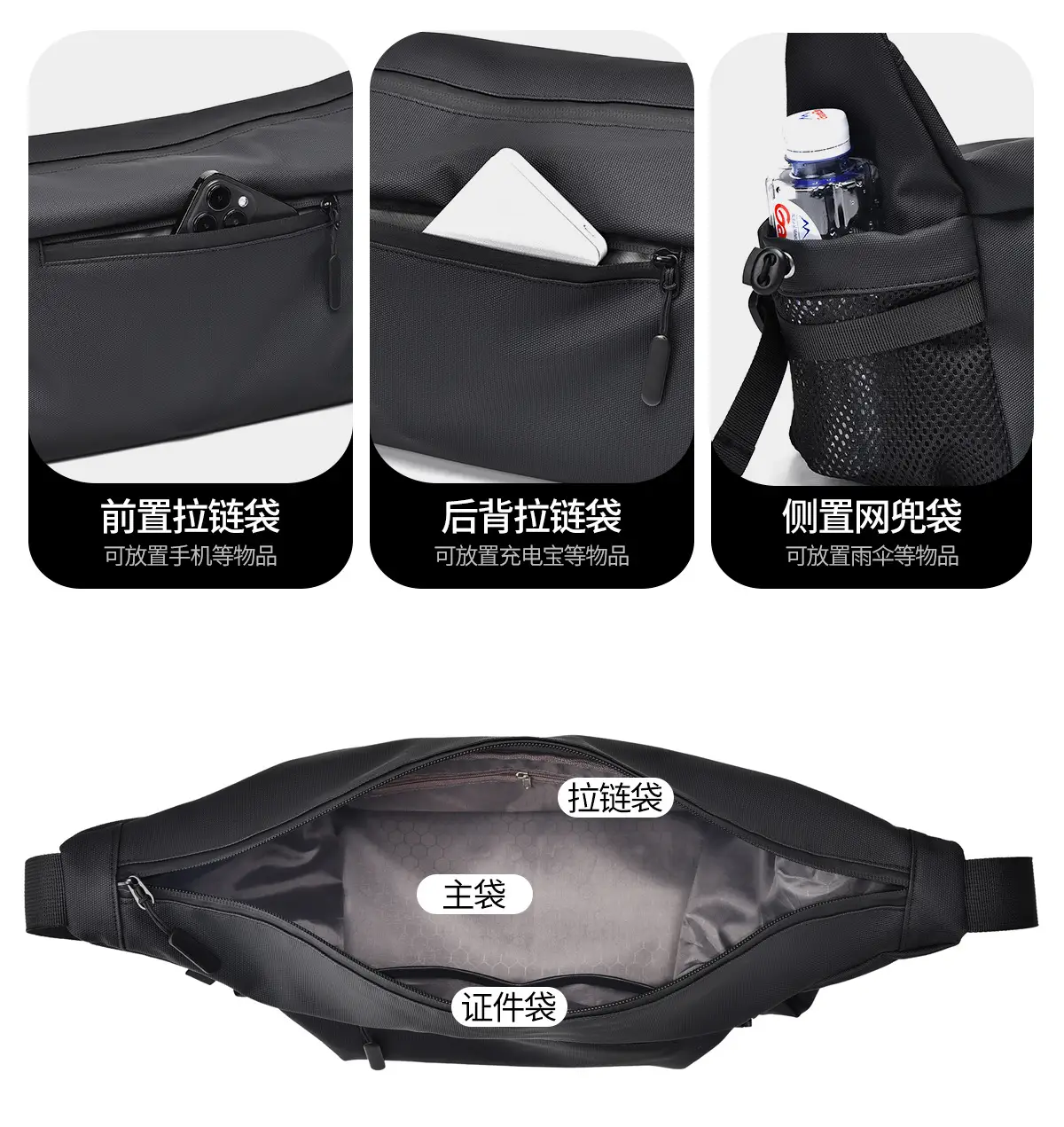 Men's Black Crossbody Shoulder Bag for Daily Use — feature 11